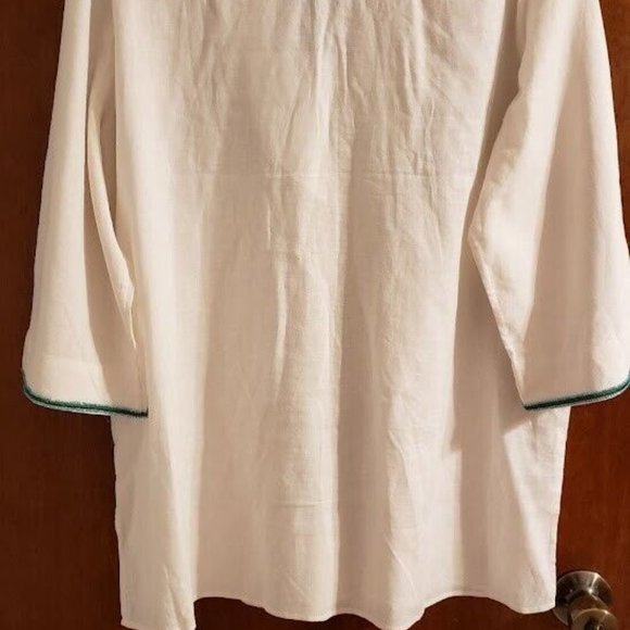 Chico’s Womens embellished tunic green Linen Blend Beaded Blouse Top - Picture 4 of 5